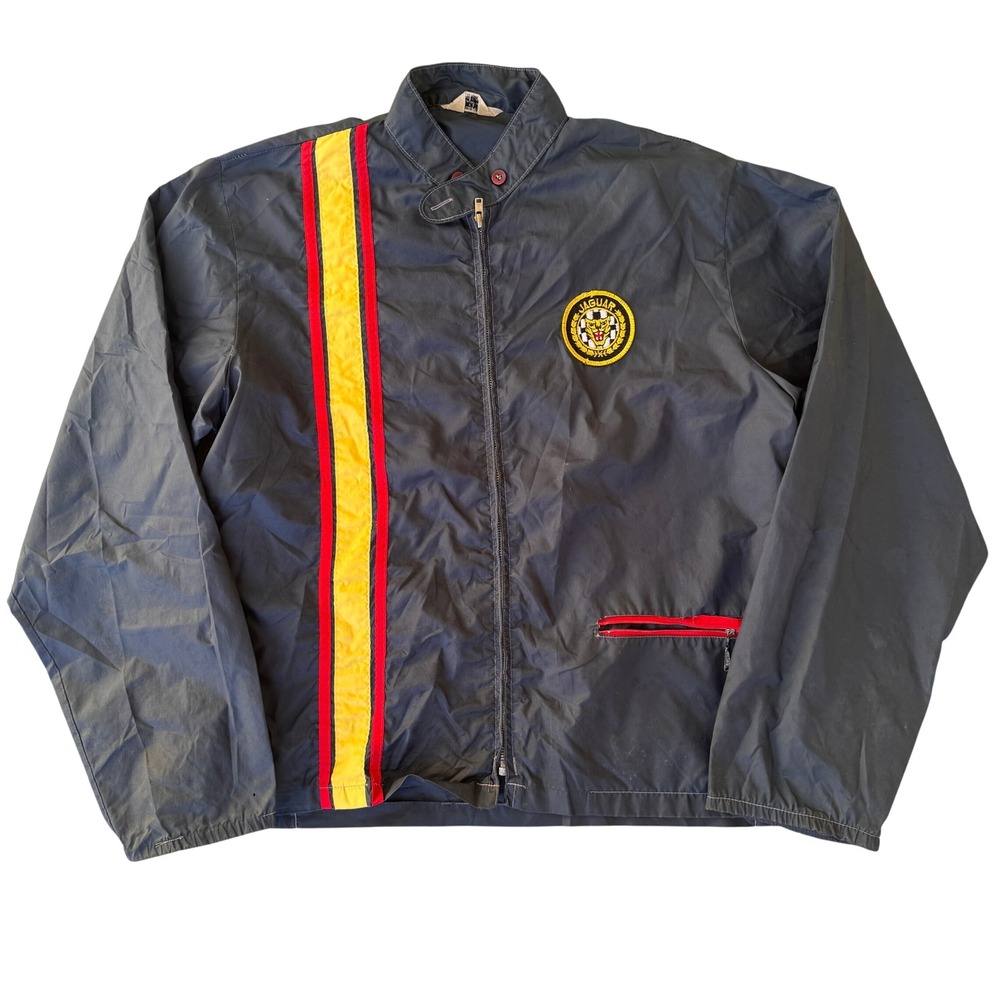 Vintage 70s K Mart Jaguar Racing Japan‎ Jacket Navy Blue Yellow Red Stripe L